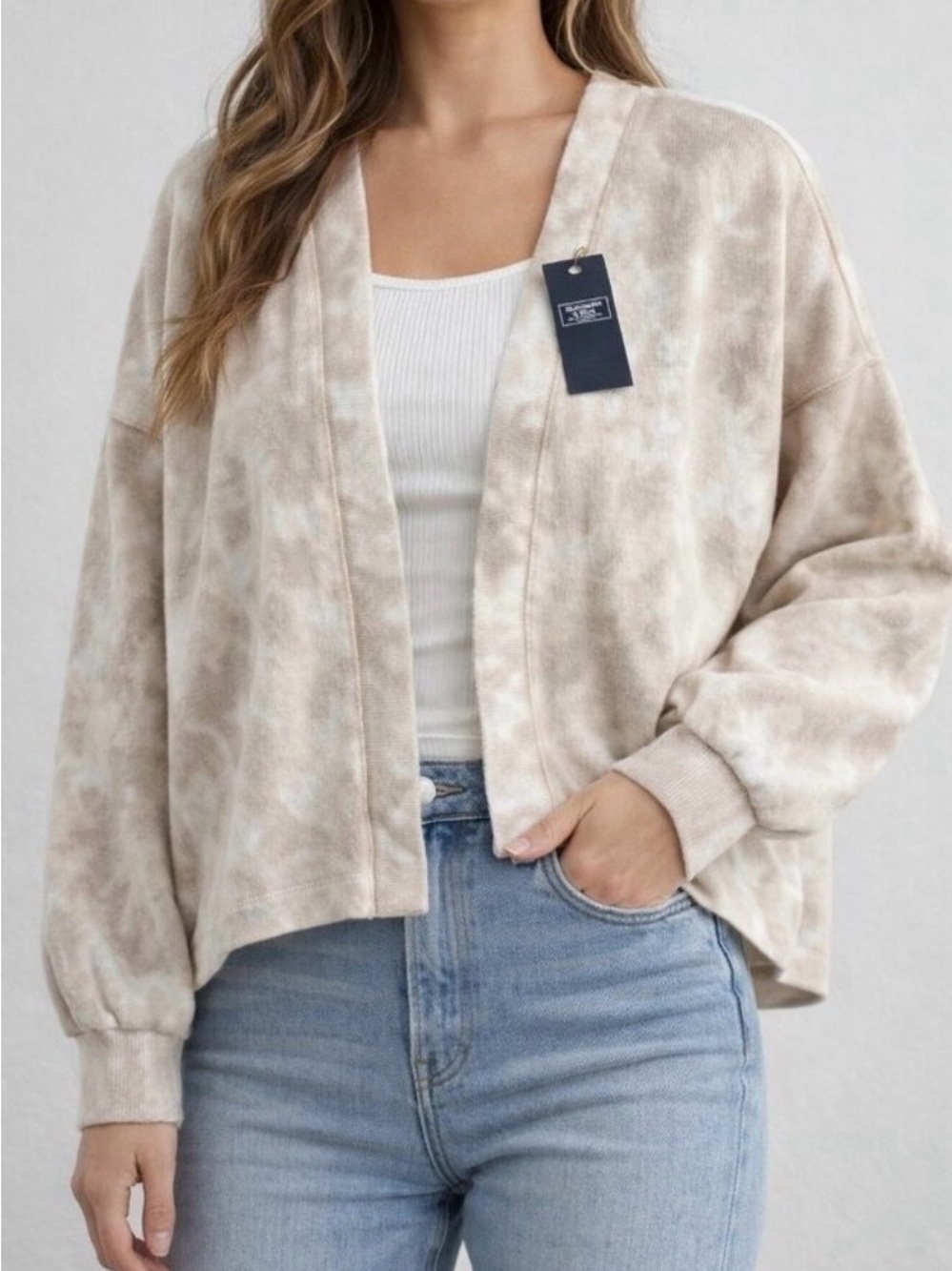 Abercrombie & Fitch Neutral Beige Tie-Dye Open Front Cardigan